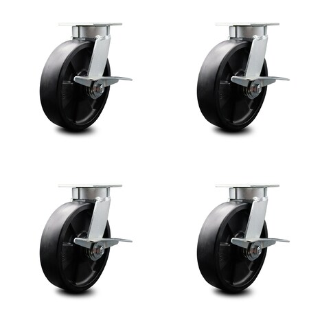 Service Caster 8 Inch Kingpinless Glass Filled Nylon Wheel Swivel Caster Set with Brakes SCC SCC-KP30S820-GFNR-SLB-4